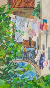 Venedig-Brücke mit Wäsche, 2025