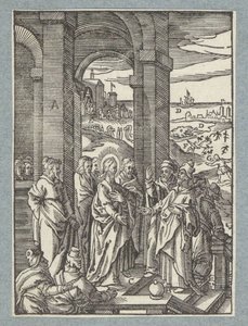 Die Pharisäer und Schriftgelehrten fordern ein Zeichen von Christus von Christoffel van Sichem (II)