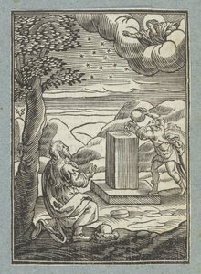 Gottes Bund mit Abraham; Jakob salbt den Stein, auf dem er geschlafen hat von Christoffel van Sichem (II)