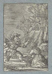 Kind ergibt sich einem Engel gekleidet als Ritter von Christoffel van Sichem (II)
