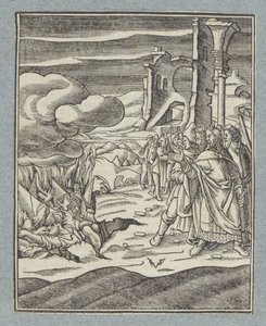 Korach, Datan und Abiram und ihre Familien werden von der Erde verschlungen von Christoffel van Sichem (II)