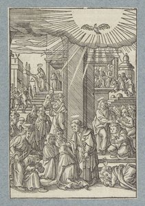 Petrus, Johannes und Philippus segnen Gläubige in Samaria