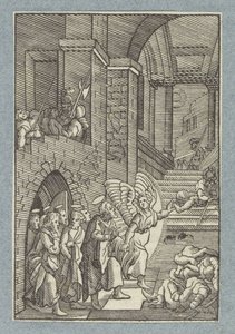 Petrus und die anderen Apostel werden von einem Engel aus dem Gefängnis befreit von Christoffel van Sichem (II)