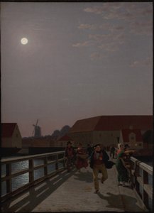 Langebro, Kopenhagen, im Mondlicht mit laufenden Figuren