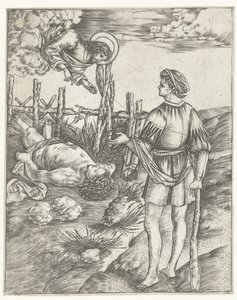 Gott spricht zu Kain, der neben dem toten Körper von Abel steht von Christoforo di Michele Robetta