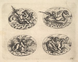 Vier Ovale mit Genien, Platten aus dem Neue Grotessken Buch