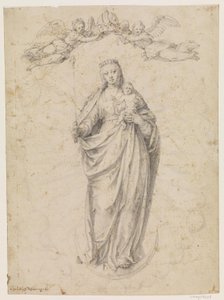 Maria mit dem Kind stehend auf dem Mond