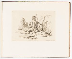 Tafel 6, Le Repos de Chasse (Die Rast vom Jagen), Singeries ou différentes actions de la vie humaine représentées par des singes (Affenszenen oder verschiedene Handlungen des menschlichen Lebens dargestellt von Affen)