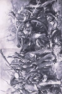 Die Schlacht von Meanee, 17. Februar 1843: Der Kampf an den Geschützen, Illustration aus British Battles on Land and Sea, 1915
