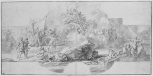 Die Landung von Kolumbus in Amerika, Studie für ein Gemälde (1777 zerstört) für die Sala del Minor Consiglio, Palazzo Ducale, Genua von Christopher Columbus