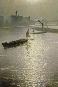 Von der Waterloo-Brücke: Sonne bricht durch den Nebel, ca. 1924