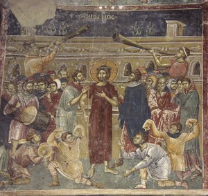 Die Verspottung Jesu, Szene der Musiker, ca. 1317 von Chrostiras Michael