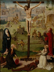 Die Kreuzigung mit St. Hieronymus und St. Dominikus und Szenen aus der Passion von Circle of Geertgen tot Sint Jans