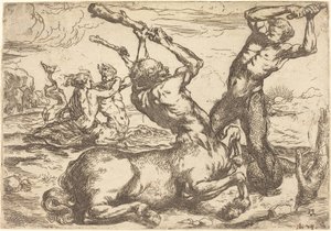 Kampf zwischen einem Zentaur und einem Triton von Circle of Jusepe de Ribera