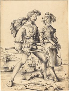 Ein Soldat geht mit einem Lageranhänger