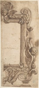 Entwurf für einen halben Rahmen, verziert mit Engeln, Voluten und Girlanden, 1634-89 von Ciro Ferri.