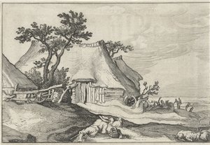 Bauernhof und Hirte mit Schafen und Ziege von Claes Jansz. Visscher (II)