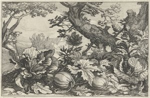 Landschaft mit Kürbissen und Kohl von Claes Jansz. Visscher (II)