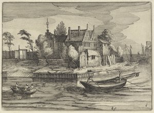 Boote bei einem Landgut (Holländische Landschaften, Amaeniores Aliquot Regiunculae) von Claes Jansz. Visscher (II)