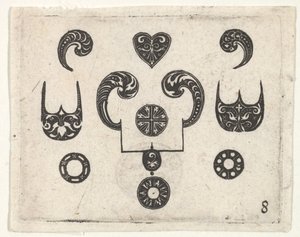 Schwarzarbeit-Druck mit verschiedenen Motiven, ca. 1620
