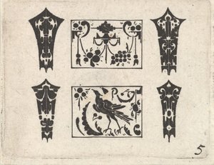 Schwarzarbeit-Druck mit einem symmetrischen Schweifwerk-Muster, ca. 1620 von Claes Jansz Visscher