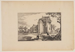 Bauernhaus mit Taubenschlägen, aus Landschaften von Claes Jansz. Visscher