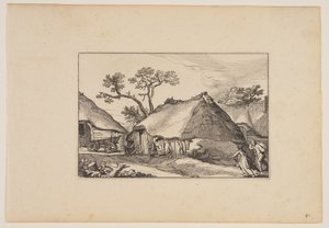 Zwei Scheunen, Wagen links, aus Landschaften (Verscheyden aerdige Lanthuysen...) von Claes Jansz. Visscher