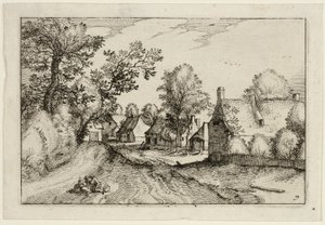 Ein Dorfweg, Platte sieben nach Bilder von Bauernhöfen, Landhäusern und rustikalen Dörfern (Praediorum villarum et rusticarum casularum icones)
