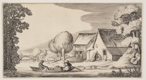 Bauer und Bäuerin in einem Ruderboot, aus Landschaften (Playsante Lantschappen) von Claes Jansz. Visscher II