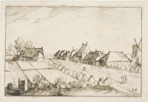 Felder und eine Straße, Tafel 24 nach Bilder von Bauernhöfen, Landhäusern und rustikalen Dörfern (Praediorum villarum et rusticarum casularum icones) von Claes Jansz. Visscher II
