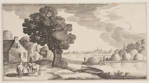 Heutransport auf einem Fluss, aus Landschaften (Playsante Lantschappen) von Claes Jansz. Visscher II