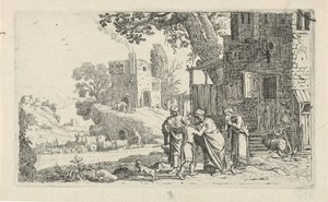 Tobias und der Engel verabschieden sich von Tobit und Anna von Claes Moeyaert