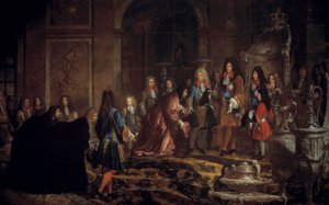 Reparation an König Ludwig XIV. durch den Dogen von Genua in der Spiegelgalerie in Versailles, 15. Mai