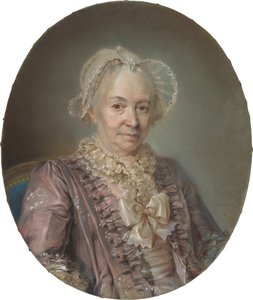 Eine ältere Dame in einem mauvefarbenen Seidenkleid von Claude Bornet