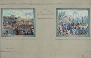 Skizze für das Rathaus des 12. Arrondissements von Paris: Militärparade. Parade auf dem Place de la Nation, circa 1910