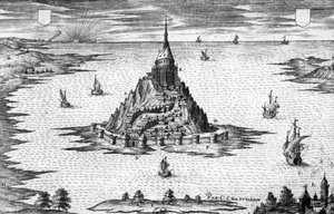 Mont Saint Michel in der Normandie, Gravur von Chastillon