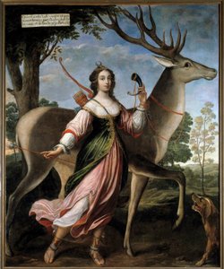 Porträt von Marie de Rohan - Montbazon, Herzogin von Luynes und Chevreuse (1600-1679) als Jägerin Diana mit einem Hirsch von Claude Deruet