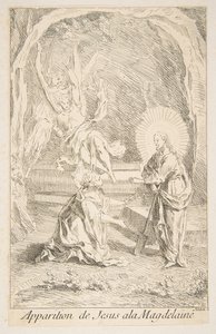 Christus erscheint Maria Magdalena. Schöpfer: Claude Gillot, Jacques Gabriel Huquier von Claude Gillot, Jacques Gabriel Huquier
