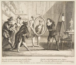 Pierrot und Scaramouche zeigen das Porträt von Harlekin
