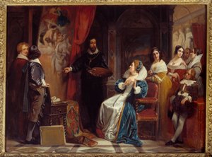 Königin von Frankreich Marie de Medicis (1573-1642) besucht die Werkstatt des Malers Pierre Paul Rubens (1577-1640). Gemälde von Claudius Jacquand (1804-1878)