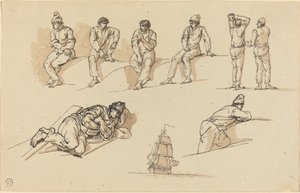 Acht Studien von Figuren und ein Schiff auf See