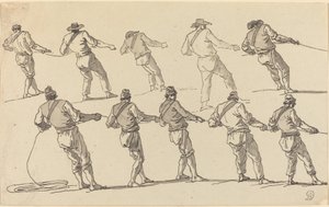 Zehn Männer ziehen an Seilen von Claude Joseph Vernet