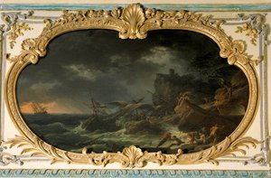 Die vier Tageszeiten: der Süden oder der Sturm. Schiffe während eines Schiffbruchs in einem trockenen Meer. Gemälde von Joseph Vernet (1714-1789) 1762 von Claude Joseph Vernet