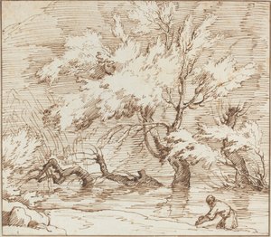 Bäume, die sich in einem Bach spiegeln von Claude Joseph Vernet