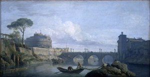 Ansicht der Brücke und des Schlosses von St. Angelo, Rom, ca. 1748 von Claude Joseph Vernet