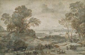 Landschaft mit Christus, der die Bergpredigt hält von Claude Lorrain