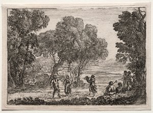 Landschaft mit einem Bauerntanz Kleine Platte, ca. 1637 von Claude Lorrain