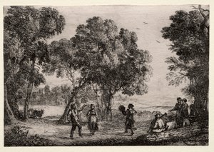 Landschaft mit einem Bauerntanz Kleine Platte von Claude Lorrain