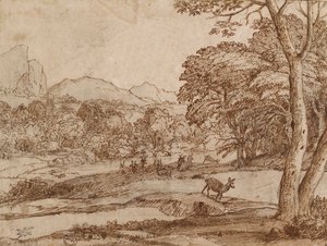 Landschaft mit einer Hirschherde von Claude Lorrain