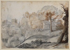 Landschaft mit Bäumen und Gebäuden